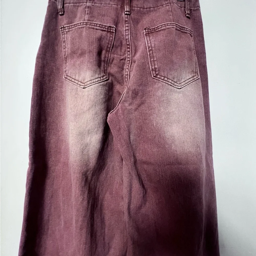SHEIN Burgundy Flare Wide-Leg Jeans